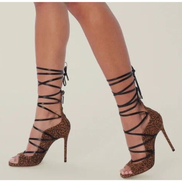 NEW Lita by Ciara Solid Square Toe Strappy Heels •37/ US 6• Pumps Cheetah Wrap - Picture 3 of 16